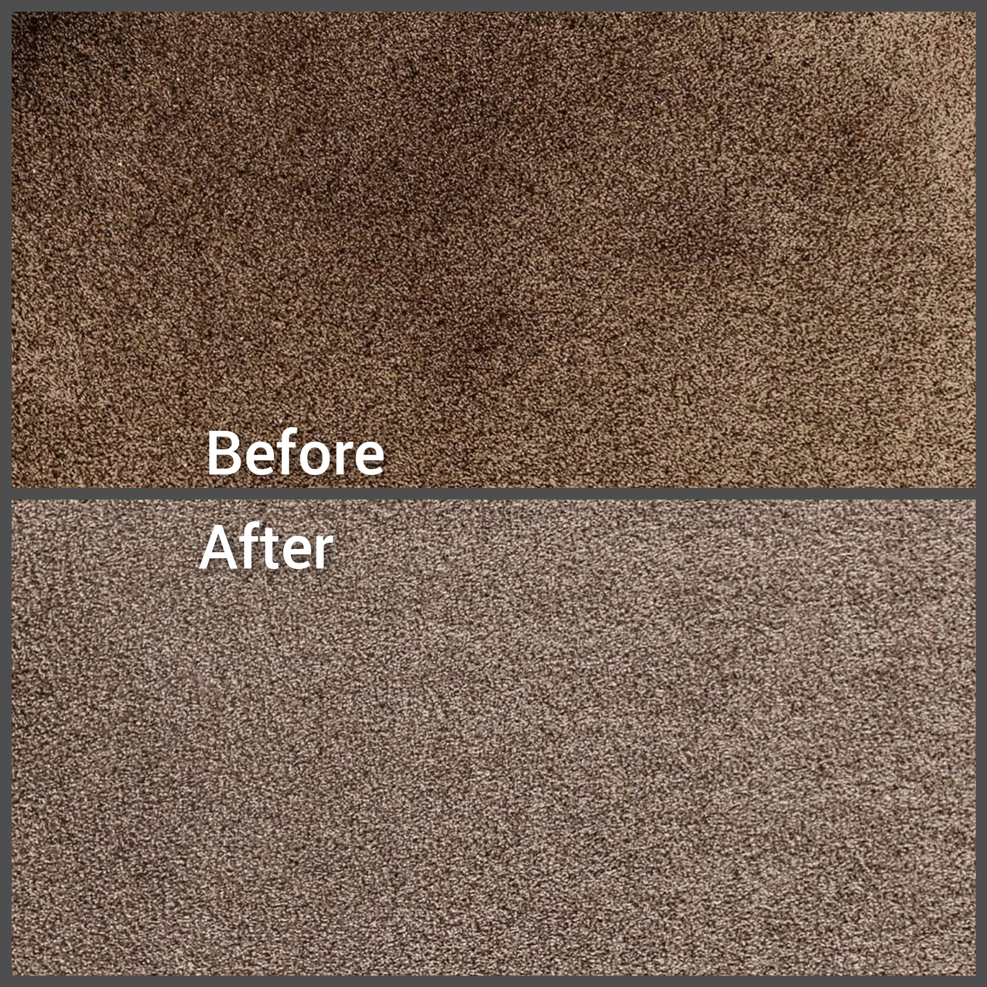 Before and after comparison of carpet cleaning results showing darker soiled carpet above and lighter cleaned carpet below