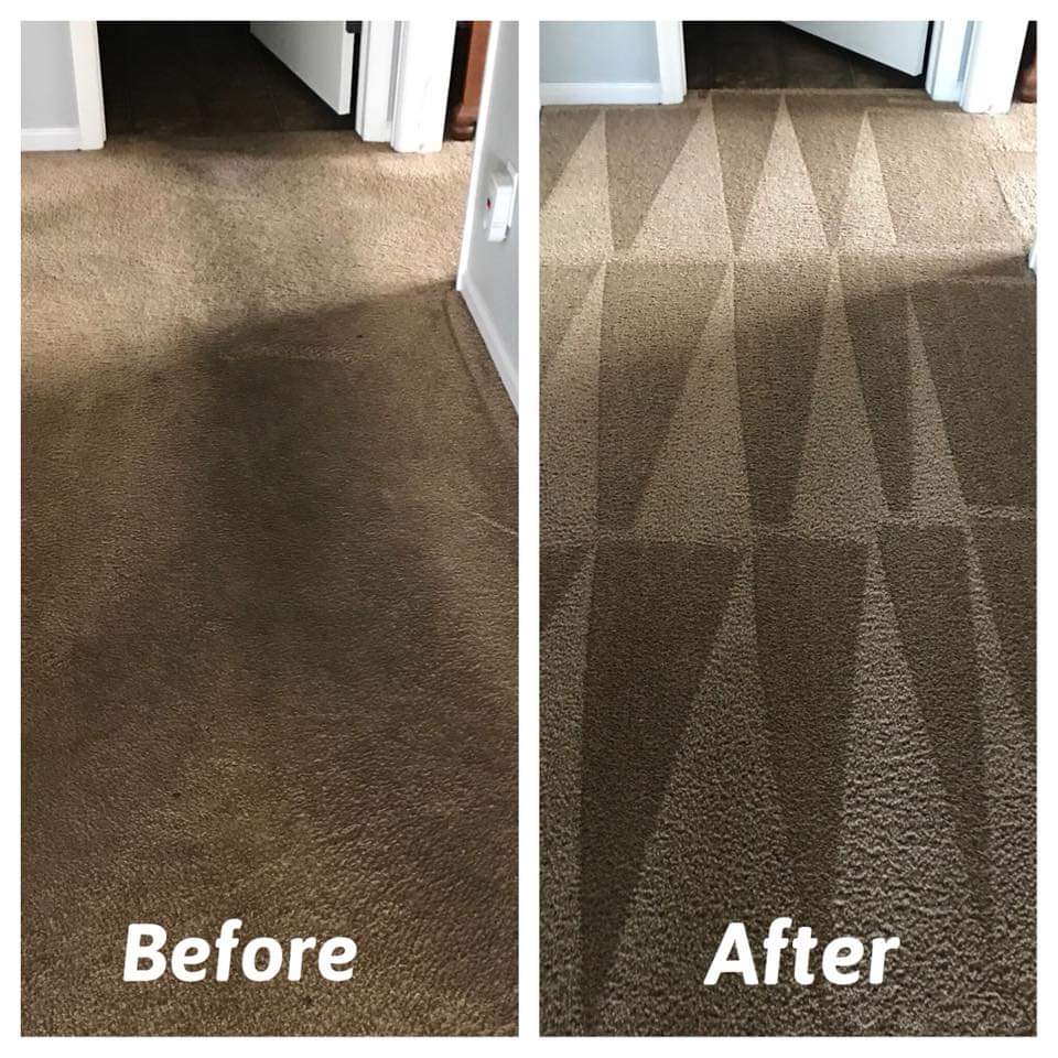 Carpet cleaning before and after comparison showing improved texture and appearance